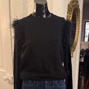 Feathers 143 Story by Line Up Black Sweater Feather Detailing Sz Small